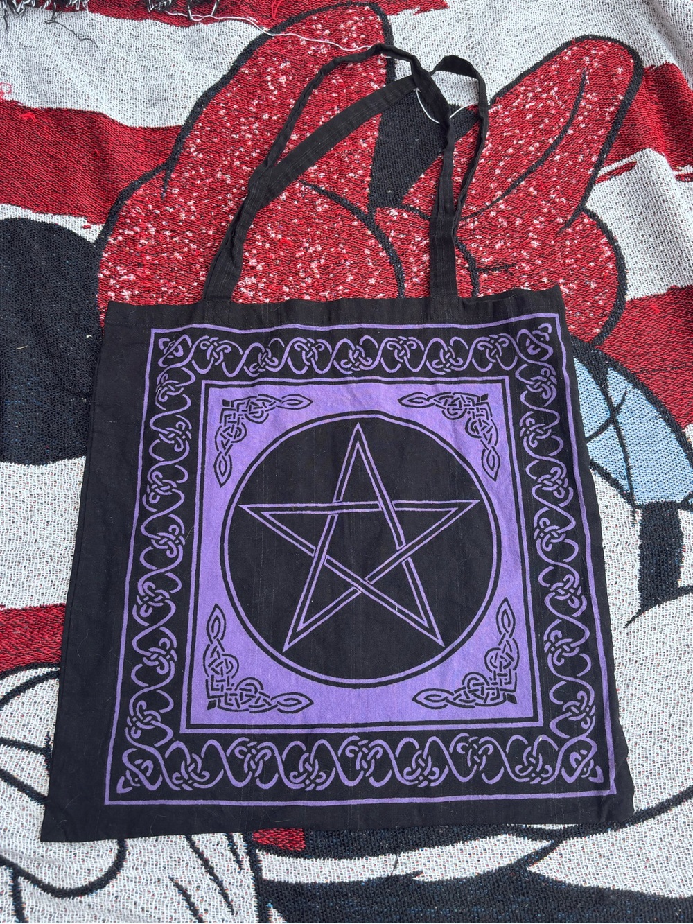 BLACK PURPLE WICCAN STAR PENTAGRAM TOTE BAG WITCHY BOHO
